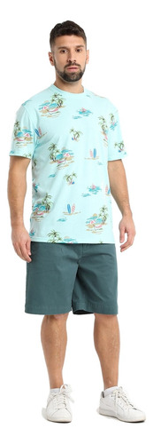 Polera Hombre Jersey Print Estampada - Celeste - Kotting
