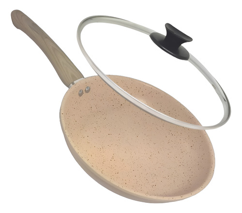 Frigideira Ceramica Antiaderente 24cm Com Tampa Vidro Cor Bege