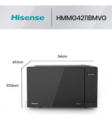 Horno Microondas Grill Inverter Hisense 1.6 Negro Espejo