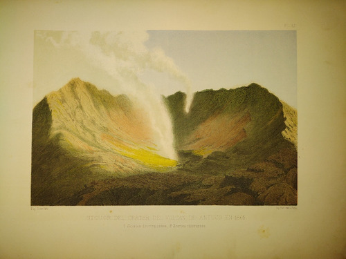 Lamina 1875 Chile. Interior Del Cráter Volcán Antuco En 1869