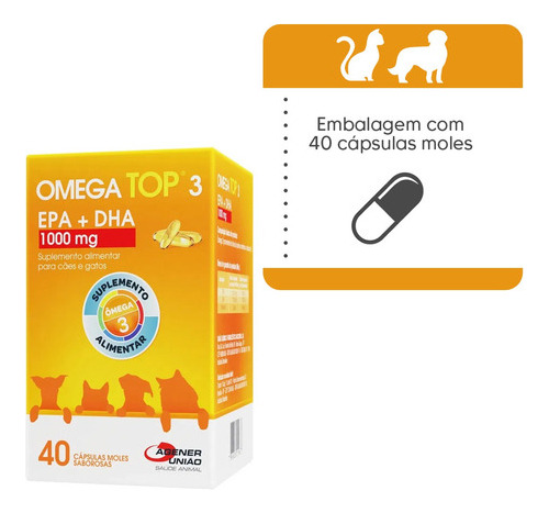 Suplemento Para Cães E Gatos Omega Top 3 1000 Mg 40 Cápsulas