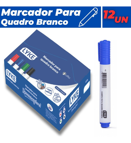 Caixa 12 Un Marcador Para Quadro Branco Azul Ponta Redonda