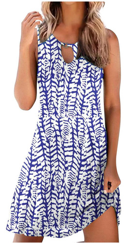 Vestido Casual De Verano Con Estampado De Cuello Redondo Y E