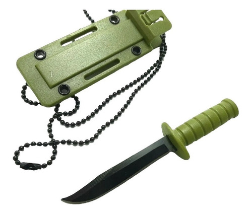 Mini Cuchillo Tactico Hoja 5,5 Cm Funda Rigida Cadena Verde