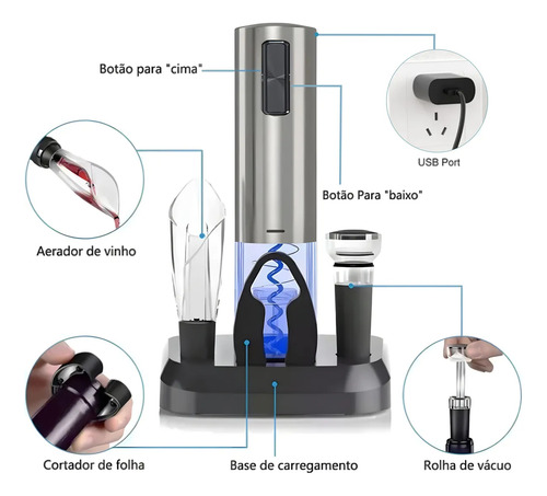 Abridor De Vino Automático Con Forma De Sacacorchos Recargab