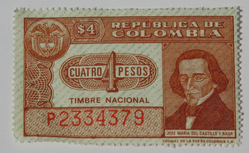 Imagen 1 de 2 de Sello Estampilla X1 Consecutivos Antigua Cuatro Pesos Colomb
