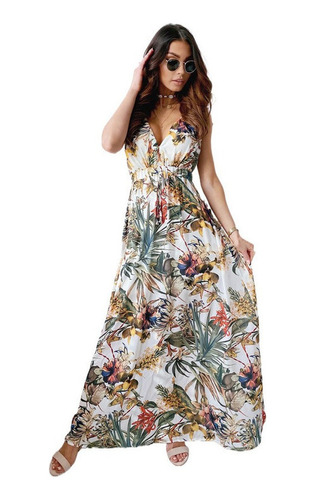 Vestido Largo Casual Hawaiano Con Tirantes Sexy Para Pla [u]