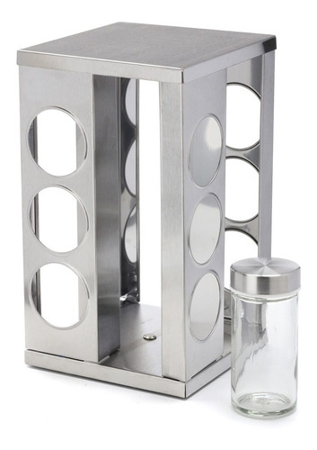 Imagen 4 de 9 de Especiero Condimentos Giratorio Acero Frasco Vidrio X 12 Uni