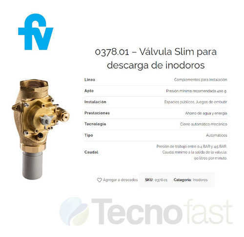 Combo Tapa Fv Slim Extra Chata 0378.02 + Válvula 0378.01