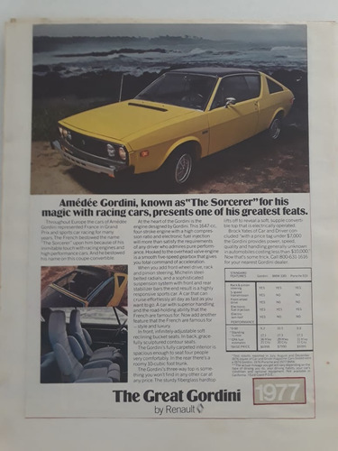 Propaganda Antiga Publicidade Anúncio Renault Gordini 1977 