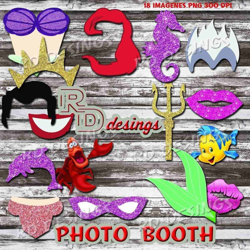 Kit Imprimible Photo Props Sirenita  18 Imagenes Png