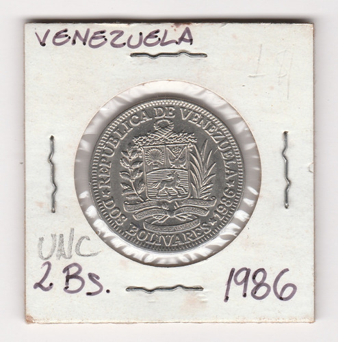 Moneda Venezuela 2 Bolivares 1986 Unc