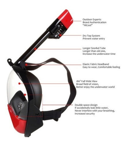 Imagen 5 de 5 de Antiniebla Completo Cara Máscara De Snorkel Buceo Gafas De B