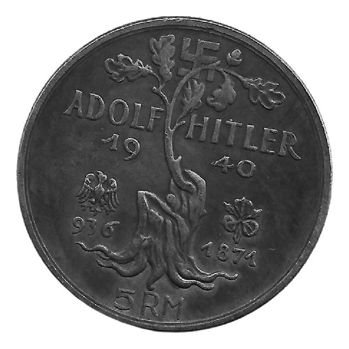 Fk Alemania Nazi 5 Reichmark 1940 Hitler Rara 35 M M Lujo