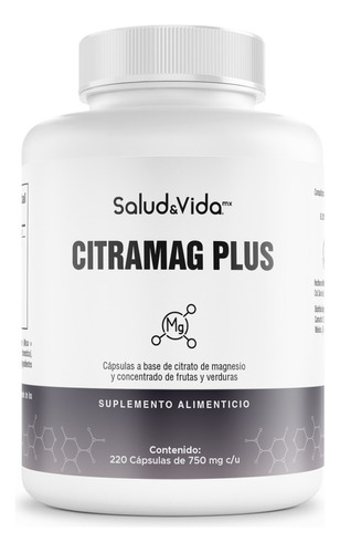 Citrato De Magnesio 2000mg Por Porción (3 Cápsulas) - 220 Cápsulas - CITRAMAG PLUS S&V - Sin Gluten Y Sin OMG