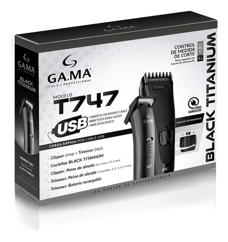 Kit Peluquería Recargable Máquina Recortadora Cabello Barba Color Negro
