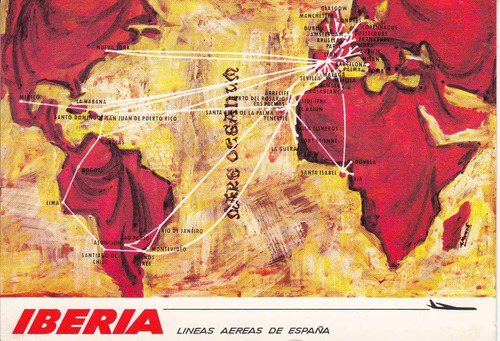 1968 Postal Mapa De Rutas Iberia Lineas Aereas De España