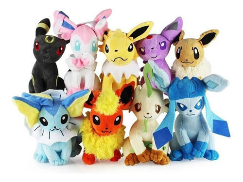 Set 9 Peluches Eevee Pokemon Sylveon Leafeon Umbreon Pikachu