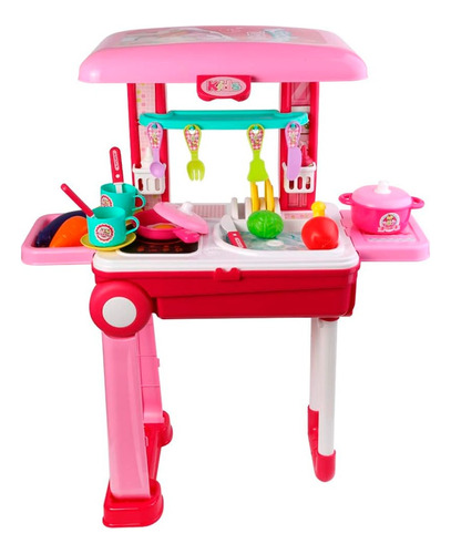 Set De Cocina Infantil Maleta Ruedas Portátil 63cm Para Niña