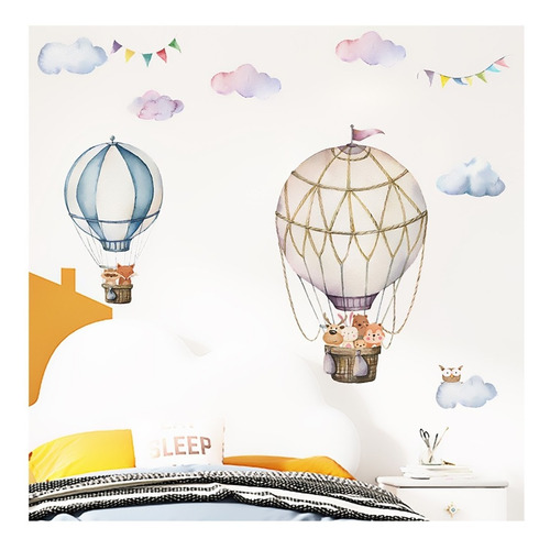 Vinil Decorativo Infantil Globo Aerostático Animales Niños