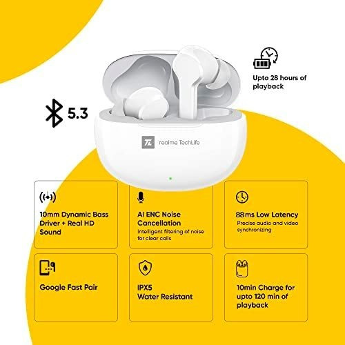 Auriculares Intrauditivos Realme Techlife Buds T100 Con Ai