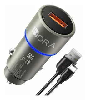 Cargador Para auto Usb-a QC 3.0 de auto con cable carga turbo 18W 1Hora GAR116 gris