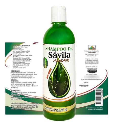 Shampoo De Sávila Aukar