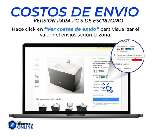 Imagen 2 de 9 de Vanitory Colgante 60cm Bacha Travertino