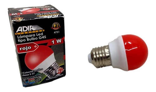 Foco Led De Color Rojo 1 Watt Tipo Bulbo Base E27