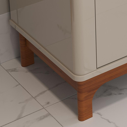 Cristaleira Jade - Sala De Estar Com Pés De Madeira Maciça Cor Off White/jequitiba