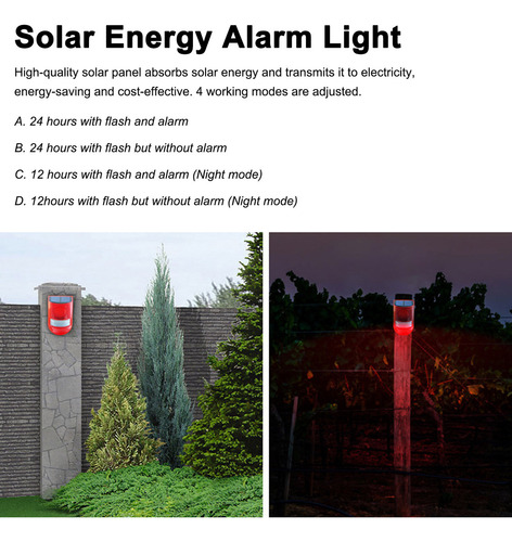 Luz De Alarme Solar Com Sensor De Movimento Pir E Sirene 110
