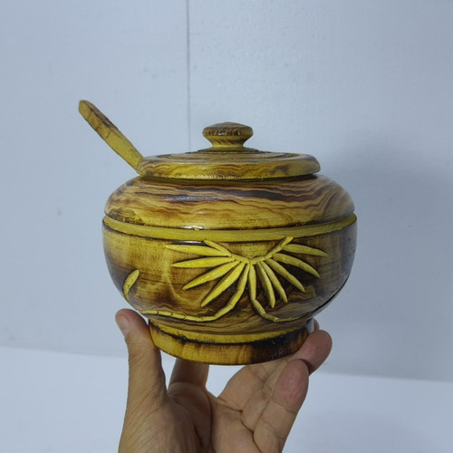 Imagem 9 de 10 de Farinheiro Madeira Feito Mão C/colher 15x3cm 660g Disponivel