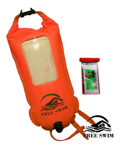 Boya De Natación Free Swim Naranja 28lt Con Porta Smartphone