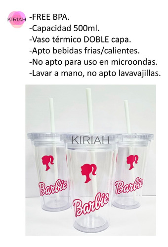 Vaso Barbie Girl Cine Acrílico Con Tapa Sorbete 500ml Rosa