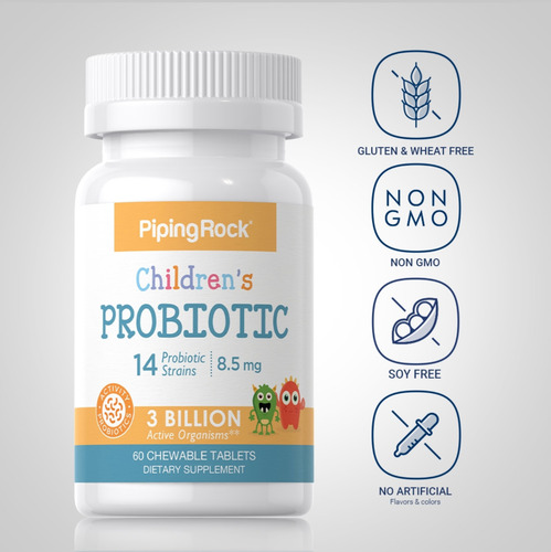 Probioticos 3b X 60 Tabletas Niños - Pipingrock Sin Sabor