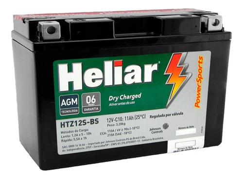 Bateria Moto Heliar Htz12sbs Powersports 11ah 12volts