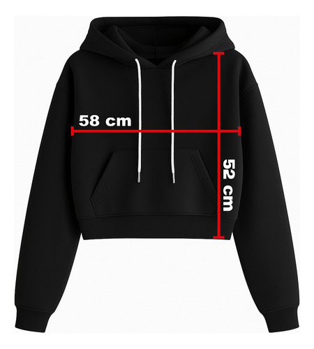 Buzo Canguro Crop Hoodie Liso Algodon Frizado Con Capucha