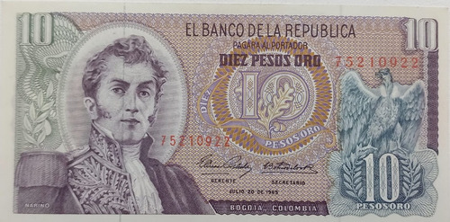 Billete 10 Pesos Oro 20 Jul 1965 Unc