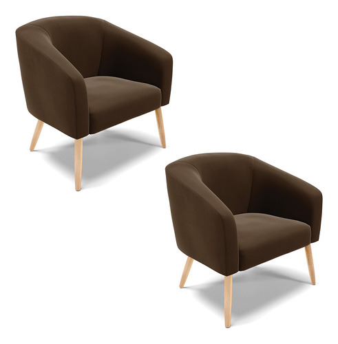Kit 02 Poltronas Stella Suede Pés Palito Natural Cor Marrom