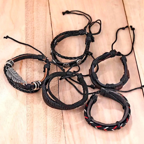 Pulseras Set 5 En 1 Brazalete Cuero Diseños Unisex