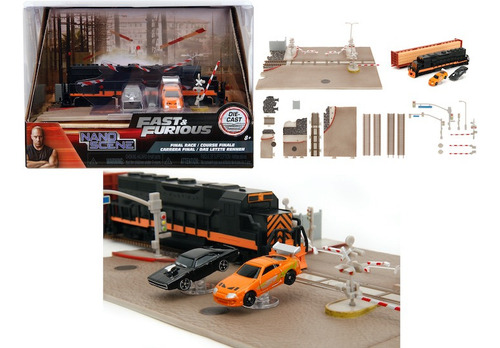 Jada Nano Scene Tren Diorama Rápido Y Furioso Carrera Final Negro Y Naranja