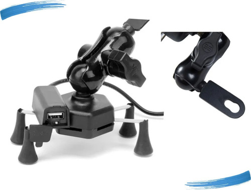 Imagem 3 de 7 de Suporte Garra Para Celular Moto Universal Com Carregador Usb