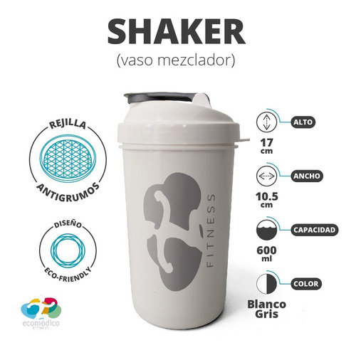 Shaker Vaso Mezclador 600 Cm3 Tapa Rosca Ecomodico