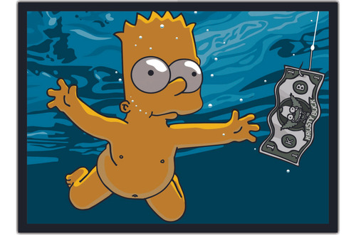 Quadro Desenho Simpsons Bart Nirvana Nevermind Com Moldura