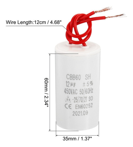 12uf Capacitor Para Ventilador 450v 2 Wires