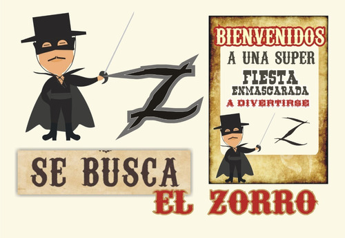Kit El Zorro Cartel Banderin Y Figura En Pdf Para Imprimir