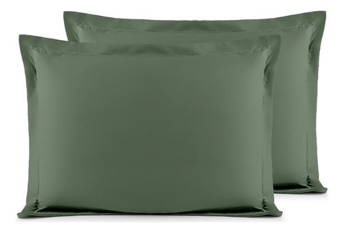 Par De Fronhas C/ Aba - Percal 300 Fios Luxo Algodão Cor Verde-musgo Liso
