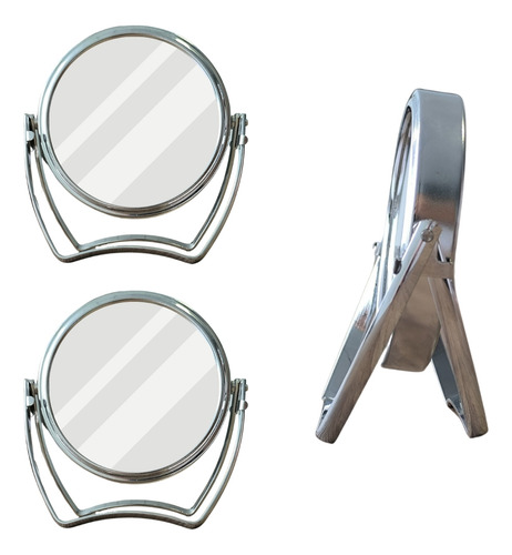 2 Espelhos De Mesa Com Moldura Redondo Dupla Face Zoom 3x