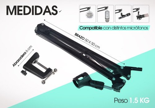 Imagen 10 de 10 de Soporte Microfono Mesa Pie Brazo Articulad + Filtro Anti Pop