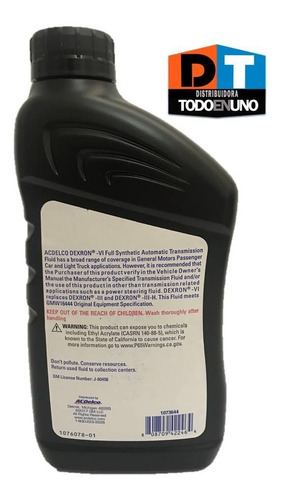 Aceite Dexron 6 Vi Marca Acdelco Cajas Automaticas